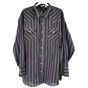 Plains Western Wear Big Man Shirt 3X Black Stripe Pearl Snap Cowboy Landman West